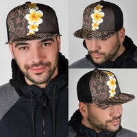 Brown Polynesia Mesh Trucker Cap Plumeria Tropical Leaves With Galaxy Polynesian Art - Polynesian Pride