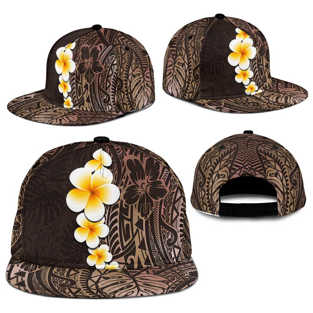 Brown Polynesia Snapback Cap Plumeria Tropical Leaves With Galaxy Polynesian Art - Polynesian Pride