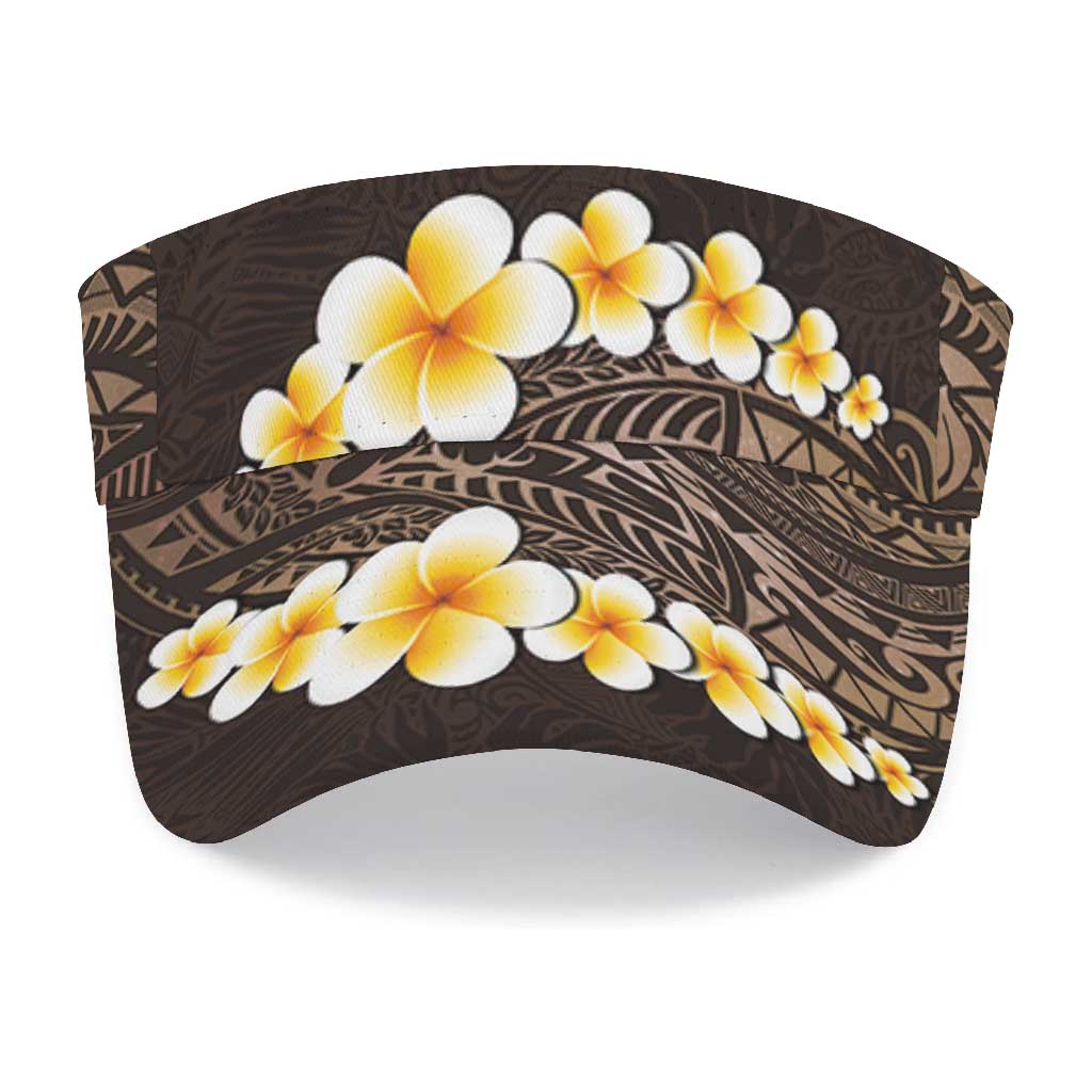 Brown Polynesia Sun Visor Cap Plumeria Tropical Leaves With Galaxy Polynesian Art