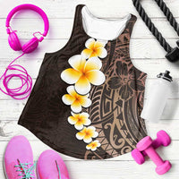 Brown Polynesia Women Racerback Tank Plumeria Tropical Leaves With Galaxy Polynesian Art - Polynesian Pride