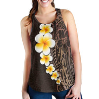 Brown Polynesia Women Racerback Tank Plumeria Tropical Leaves With Galaxy Polynesian Art - Polynesian Pride