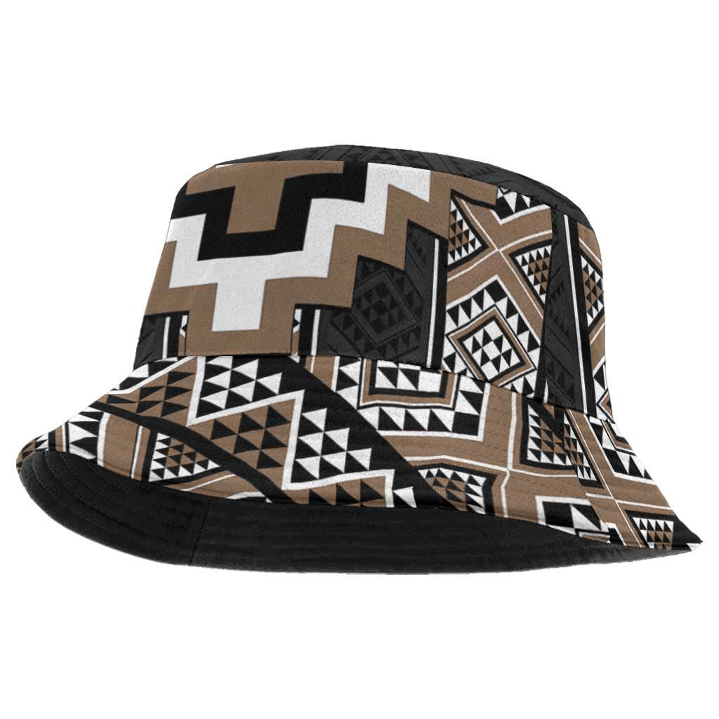 Brown Taniko Aotearoa Bucket Hat Niho Taniwha Mix Poutama LT14