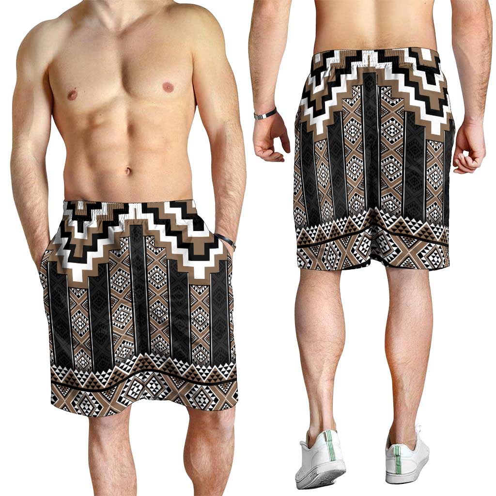 Brown Taniko Aotearoa Shorts for Men Niho Taniwha Mix Poutama LT14