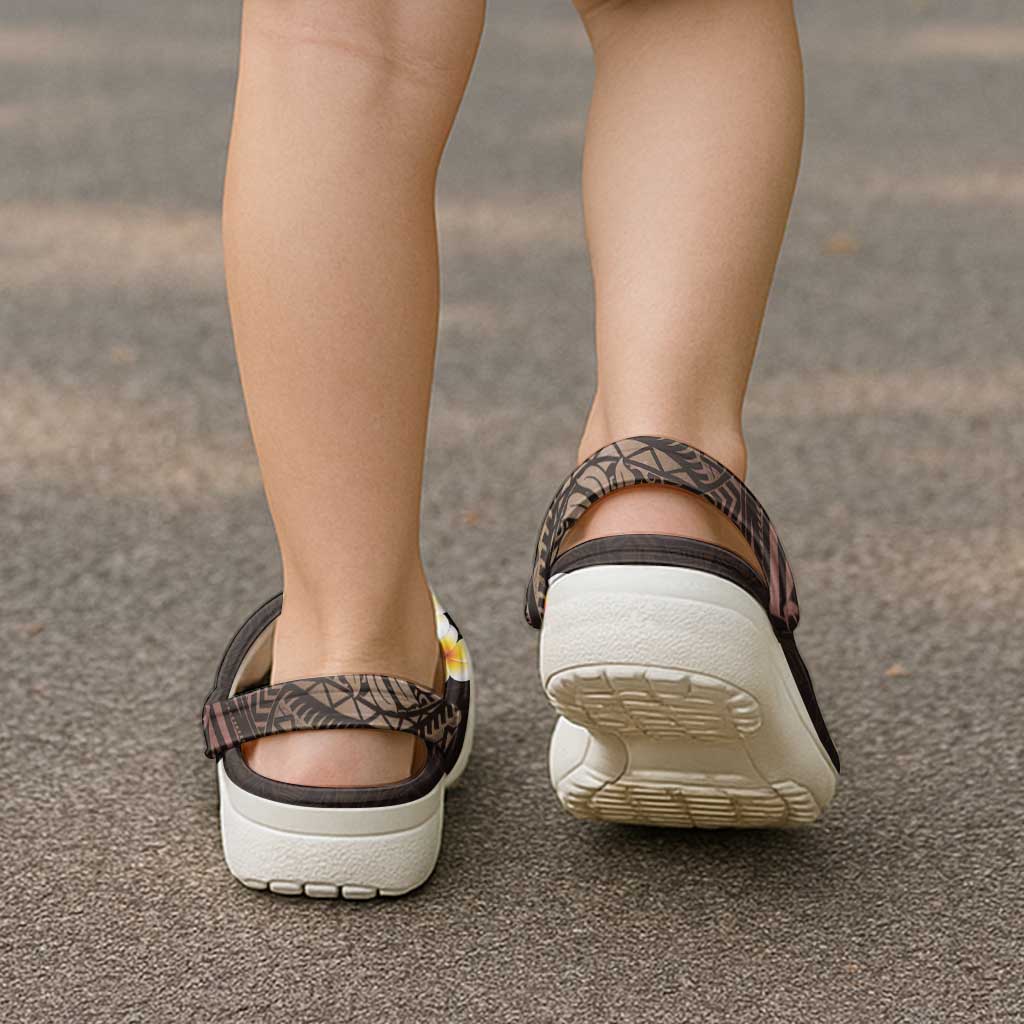 Brown Tropical Plumeria With Galaxy Polynesian Art Clogs Shoes