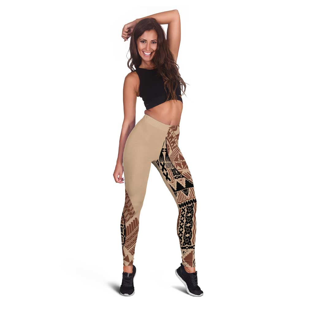 Bula Fiji Leggings Tribal Masi Tapa - Beige