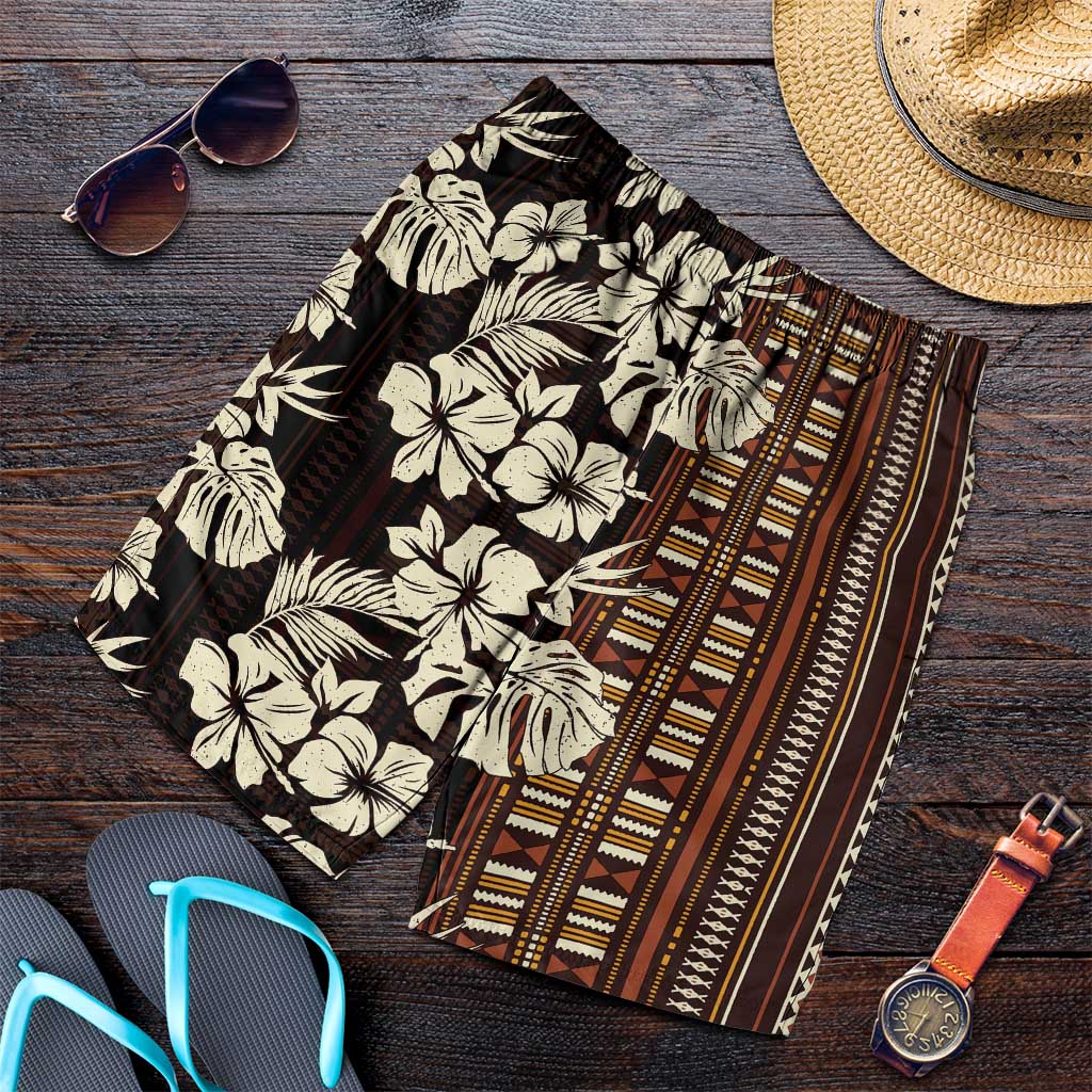 Bula Fiji Masi Shorts for Men Tapa Tropical Hibiscus Half Stylized - Polynesian Pride