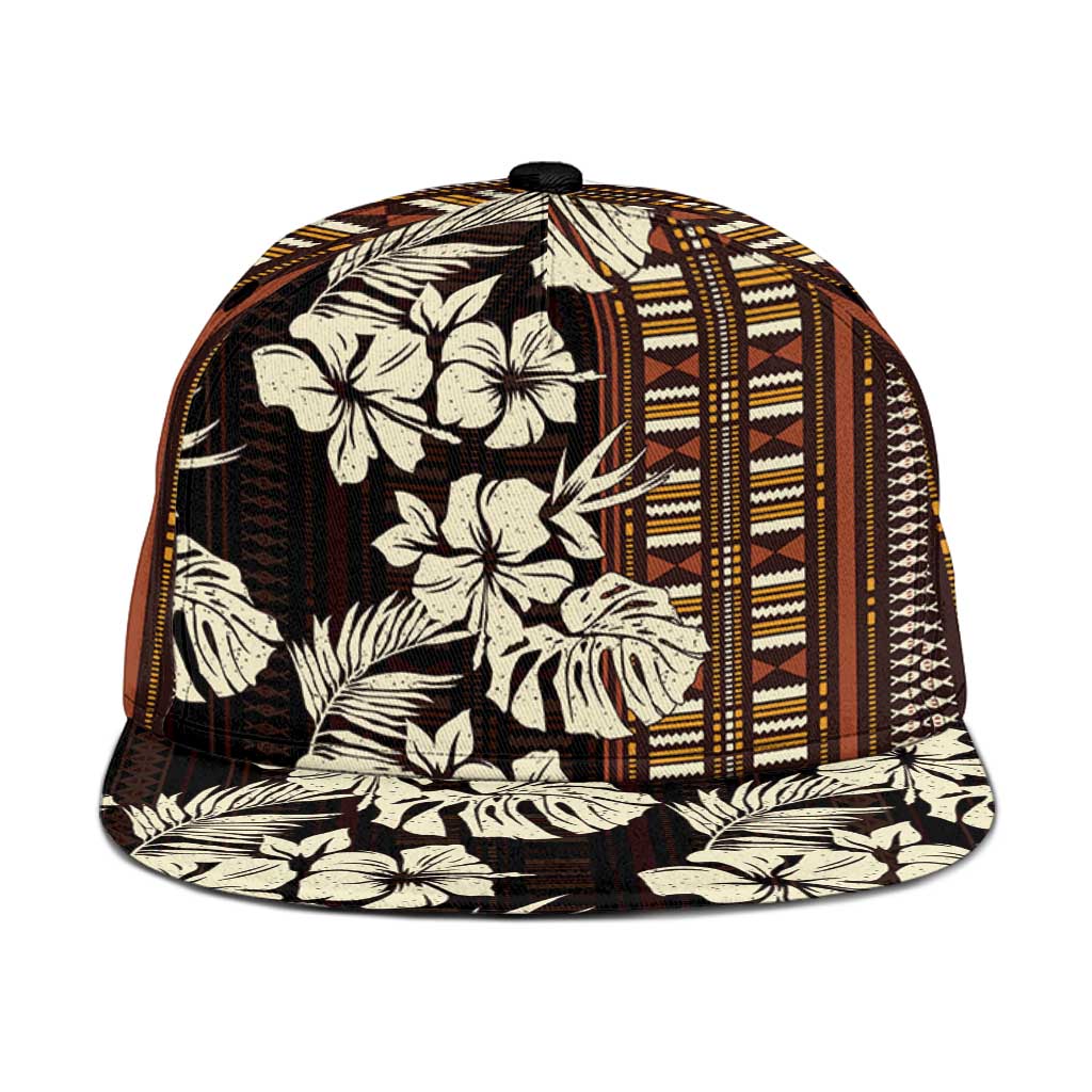 Bula Fiji Masi Snapback Cap Tapa Tropical Hibiscus Half Stylized - Polynesian Pride
