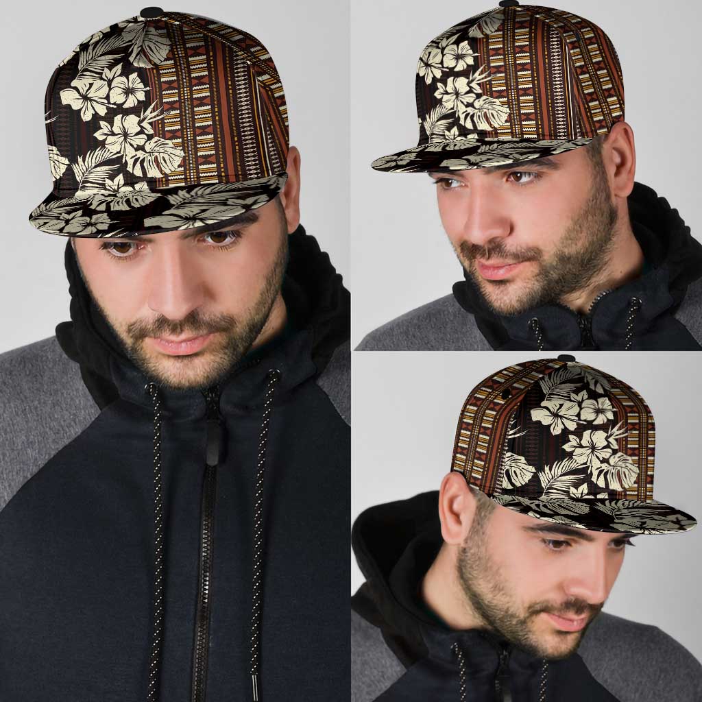 Bula Fiji Masi Snapback Cap Tapa Tropical Hibiscus Half Stylized - Polynesian Pride