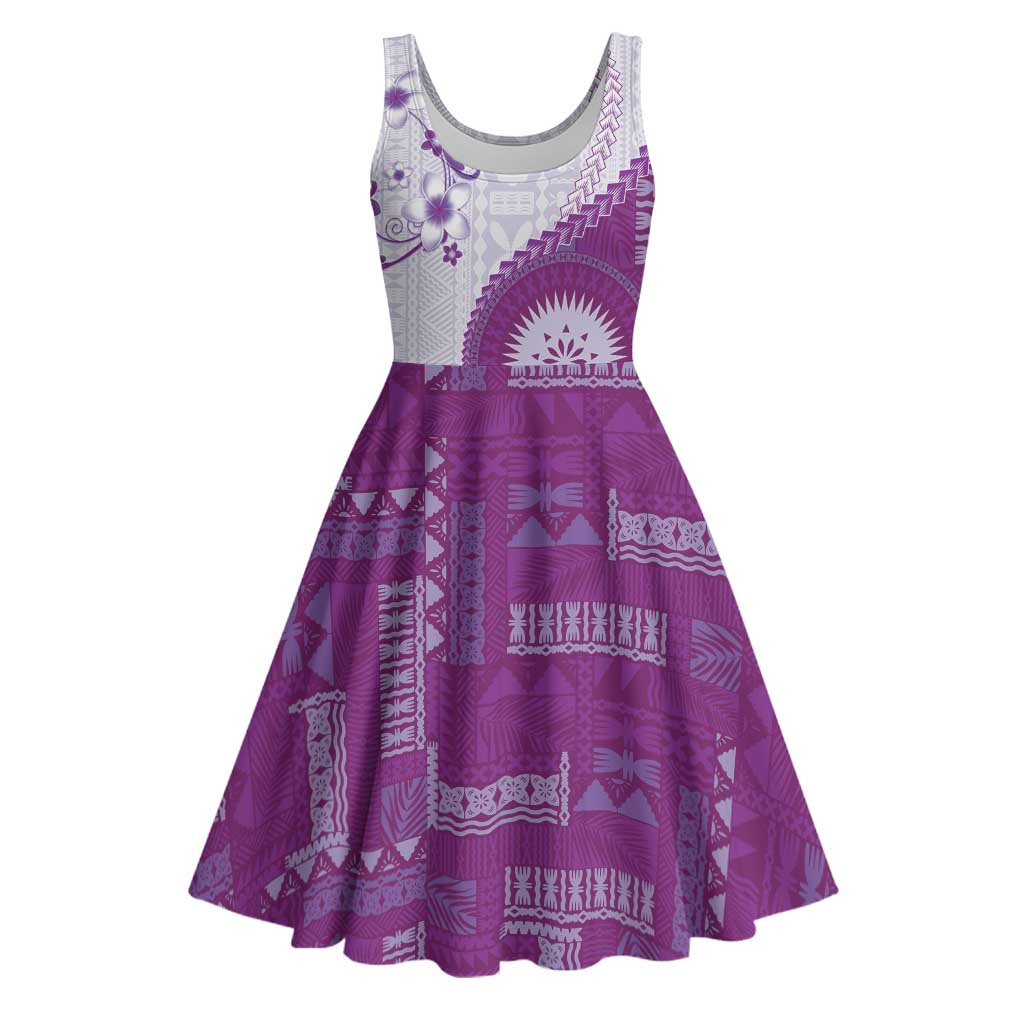 Bula Fiji Midi Dress Violet Plumeria Masi Tapa Pattern - Polynesian Pride