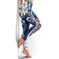 Bula Fiji Tagimaucia Mix Plumeria Masi Tapa Leggings Blue