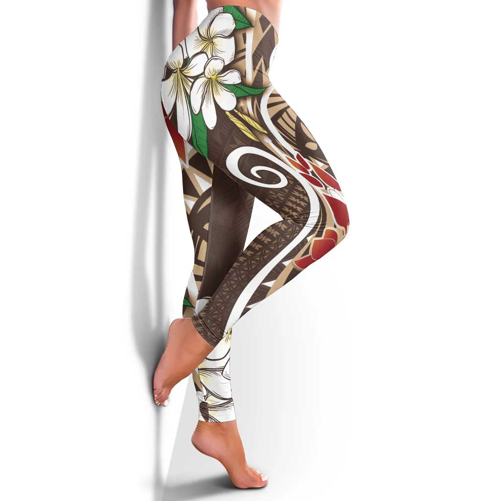 Bula Fiji Tagimaucia Mix Plumeria Masi Tapa Leggings Brown