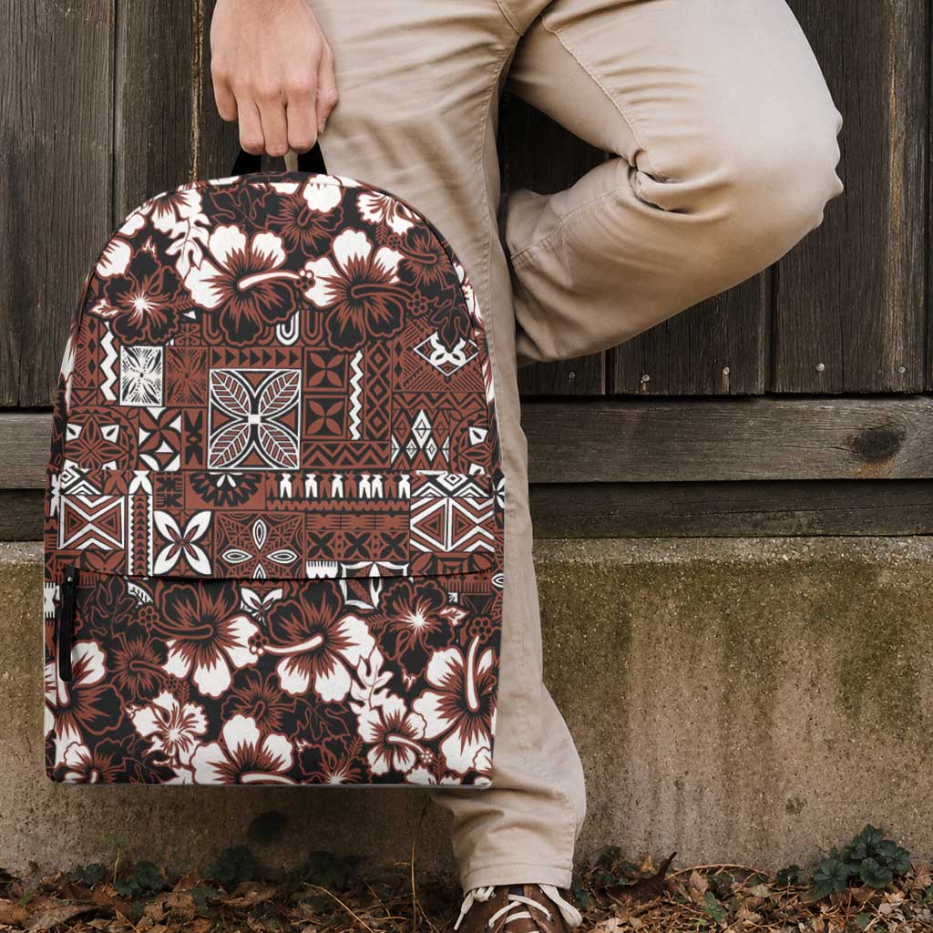Burgundy Hawaiian Tapa Tribal Hibiscus Backpack