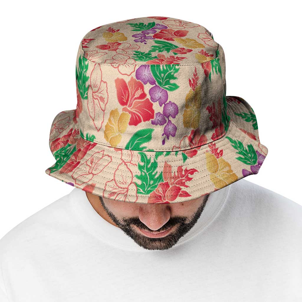 Colorful Aloha Hawaii Hibiscus Orchid Seamless Bucket Hat