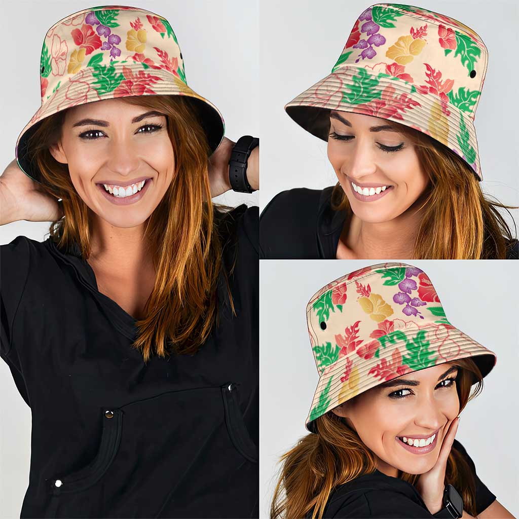 Colorful Aloha Hawaii Hibiscus Orchid Seamless Bucket Hat