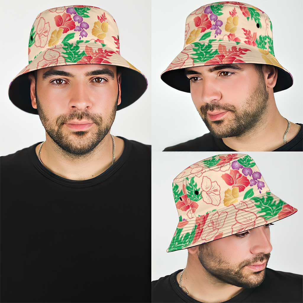 Colorful Aloha Hawaii Hibiscus Orchid Seamless Bucket Hat