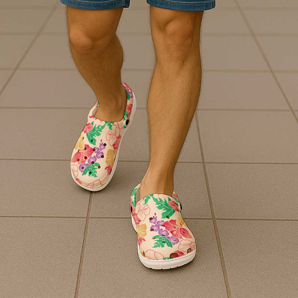 Colorful Aloha Hawaii Hibiscus Orchid Seamless Clogs Shoes