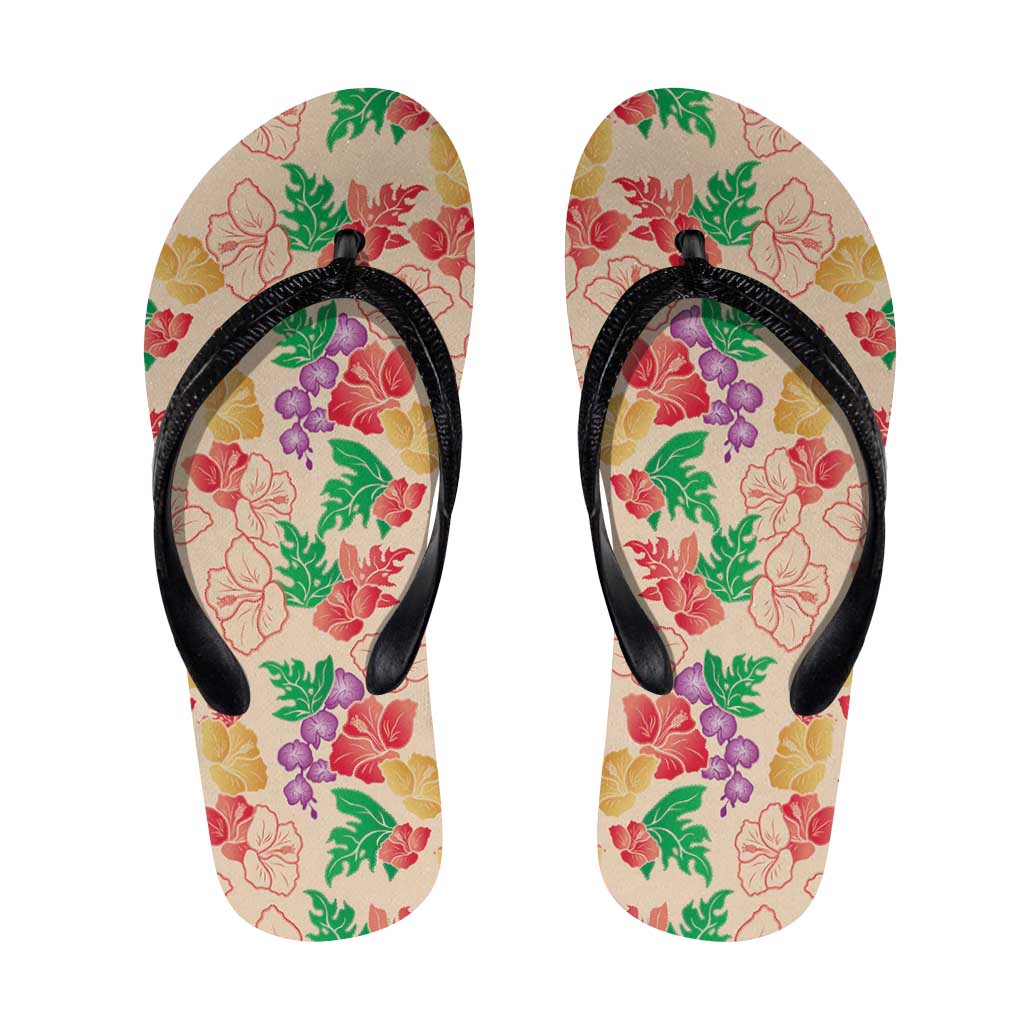 Colorful Aloha Hawaii Hibiscus Orchid Seamless Flip Flops