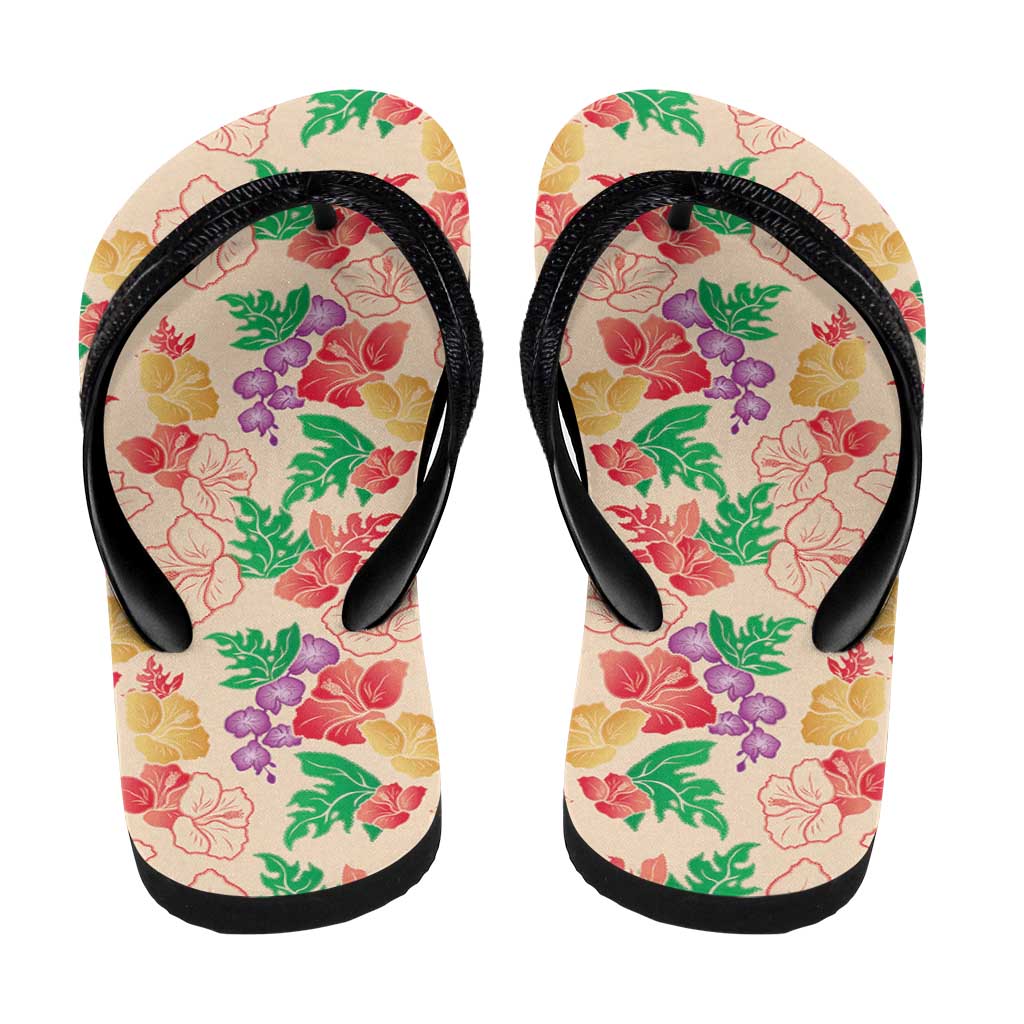 Colorful Aloha Hawaii Hibiscus Orchid Seamless Flip Flops