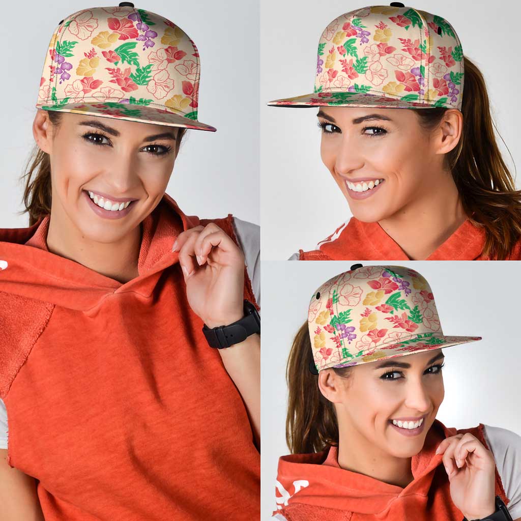 Colorful Aloha Hawaii Hibiscus Orchid Seamless Snapback Cap