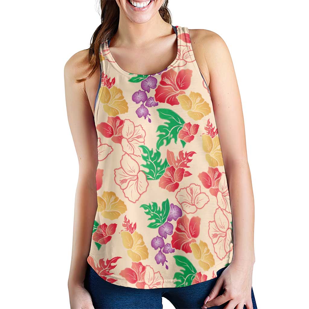 Colorful Aloha Hawaii Hibiscus Orchid Seamless Women Racerback Tank