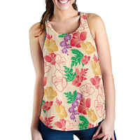 Colorful Aloha Hawaii Hibiscus Orchid Seamless Women Racerback Tank