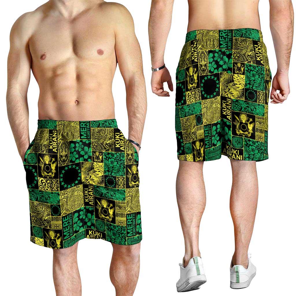 Cook Islands Mere Kiritimiti Shorts for Men Pacific Patchwork Xmas Vibes - Polynesian Pride