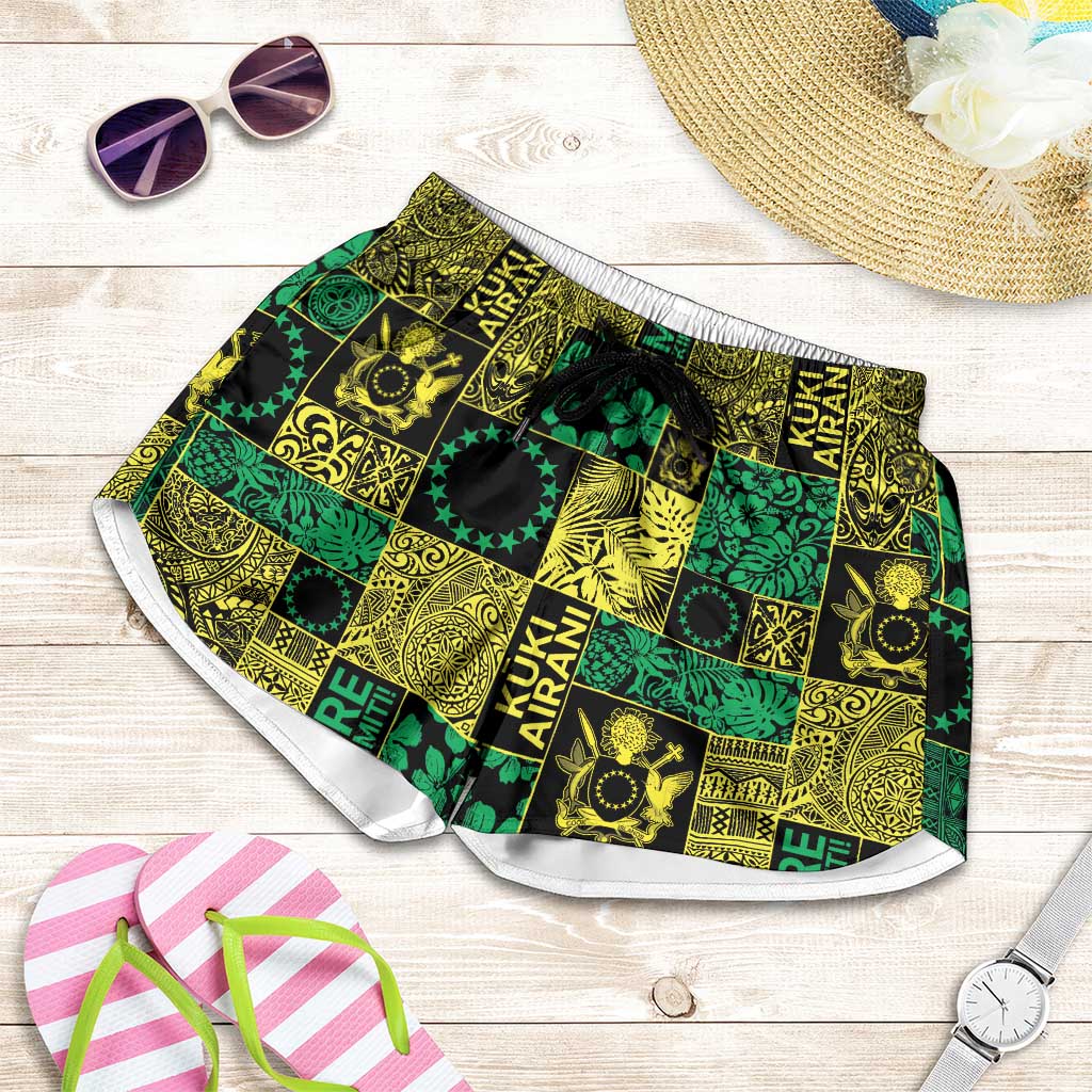 Cook Islands Mere Kiritimiti Shorts for Women Pacific Patchwork Xmas Vibes - Polynesian Pride