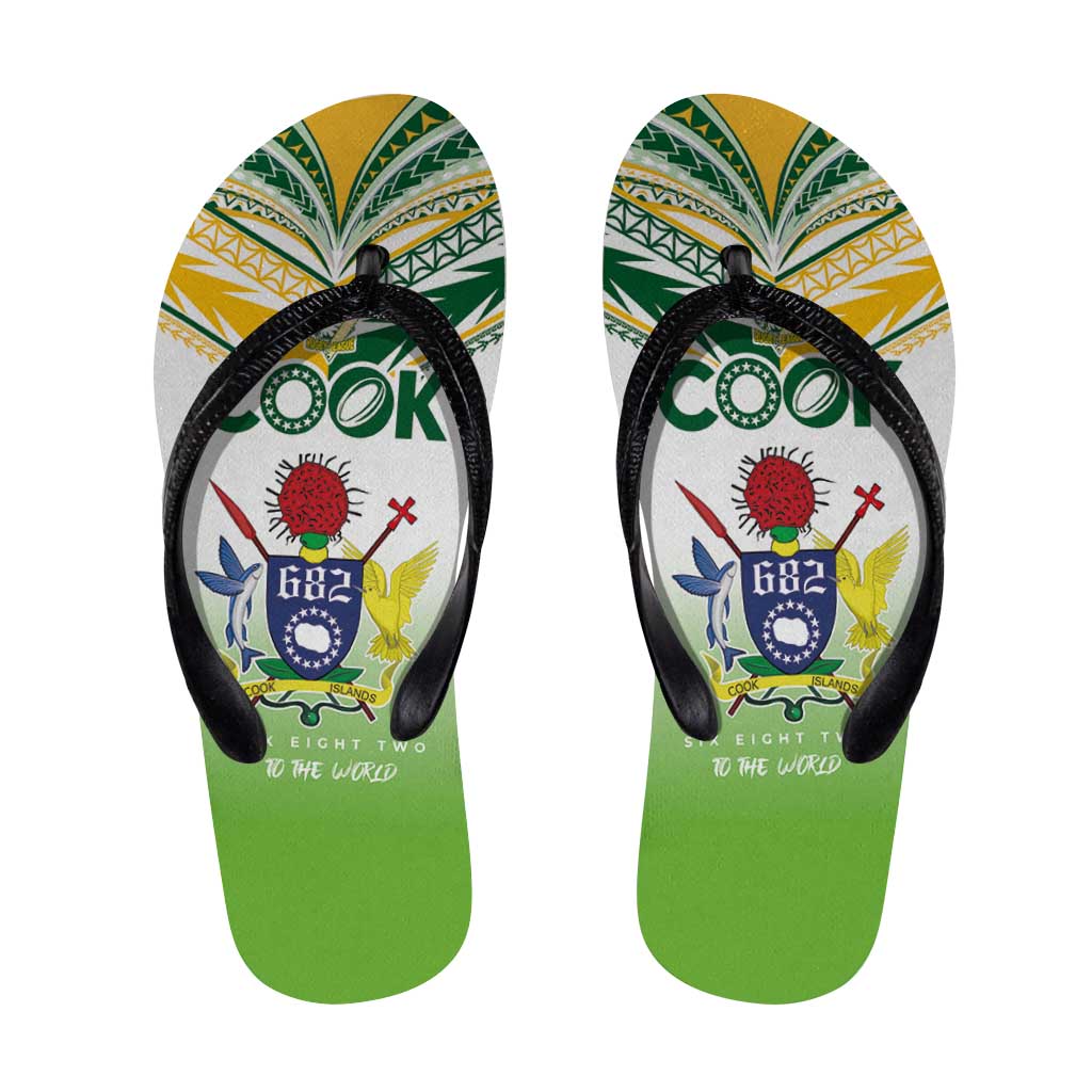 Cook Islands Rugby Flip Flops Six Eight Two to The World - Tatau Tribal Motif
