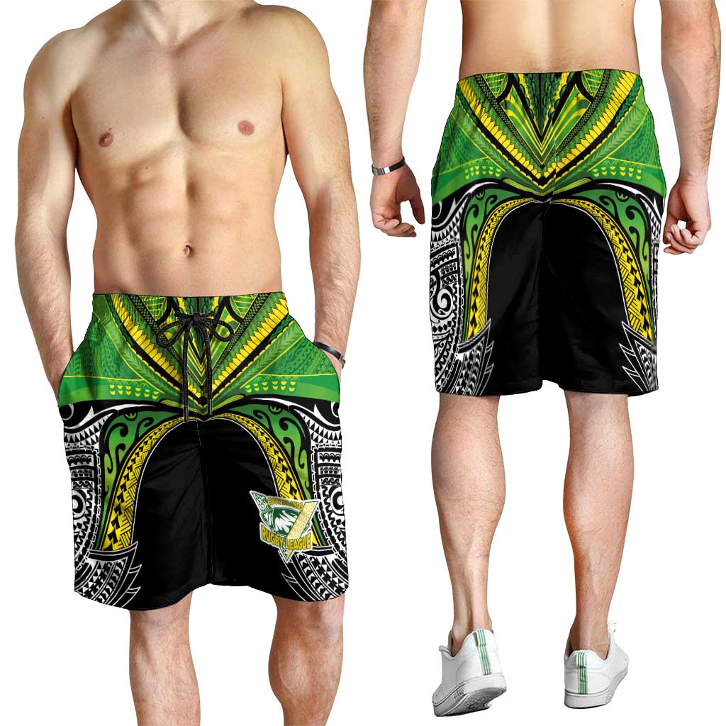 Cook Islands Rugby League Shorts for Men Polynesian and Tatau Tribal Art - Black Color