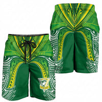 Cook Islands Rugby League Shorts for Men Polynesian and Tatau Tribal Art - Green Color