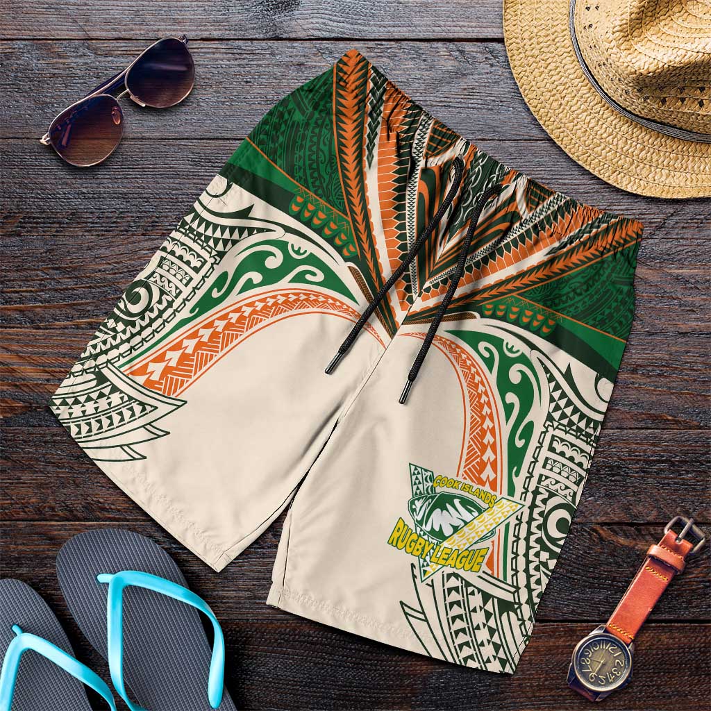 Cook Islands Rugby League Shorts for Men Polynesian and Tatau Tribal Art - Retro Palette