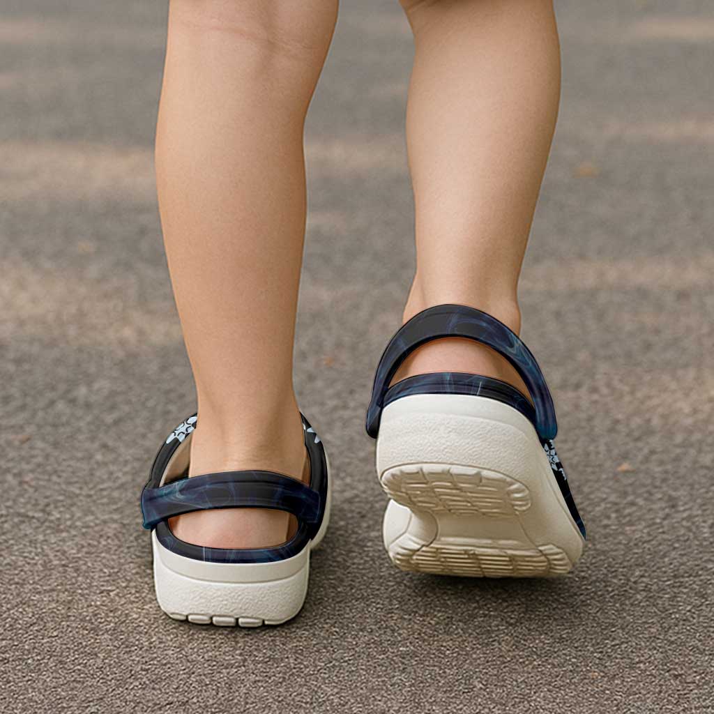 Cook Islands Tivaevae Quilt Clogs Shoes Navy Blue Marble