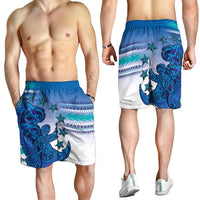 Cook Islands Va'a Race Shorts for Men Te Tatau Tattoos Sporty Style Light Blue Color - Polynesian Pride