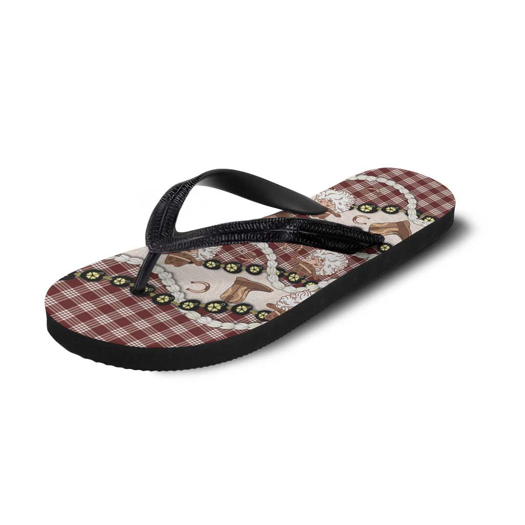 Cowboy Hawaii Mele Kalikimaka Flip Flops Paniolo Kukui Nut Pikake Lei Burgundy Version - Polynesian Pride