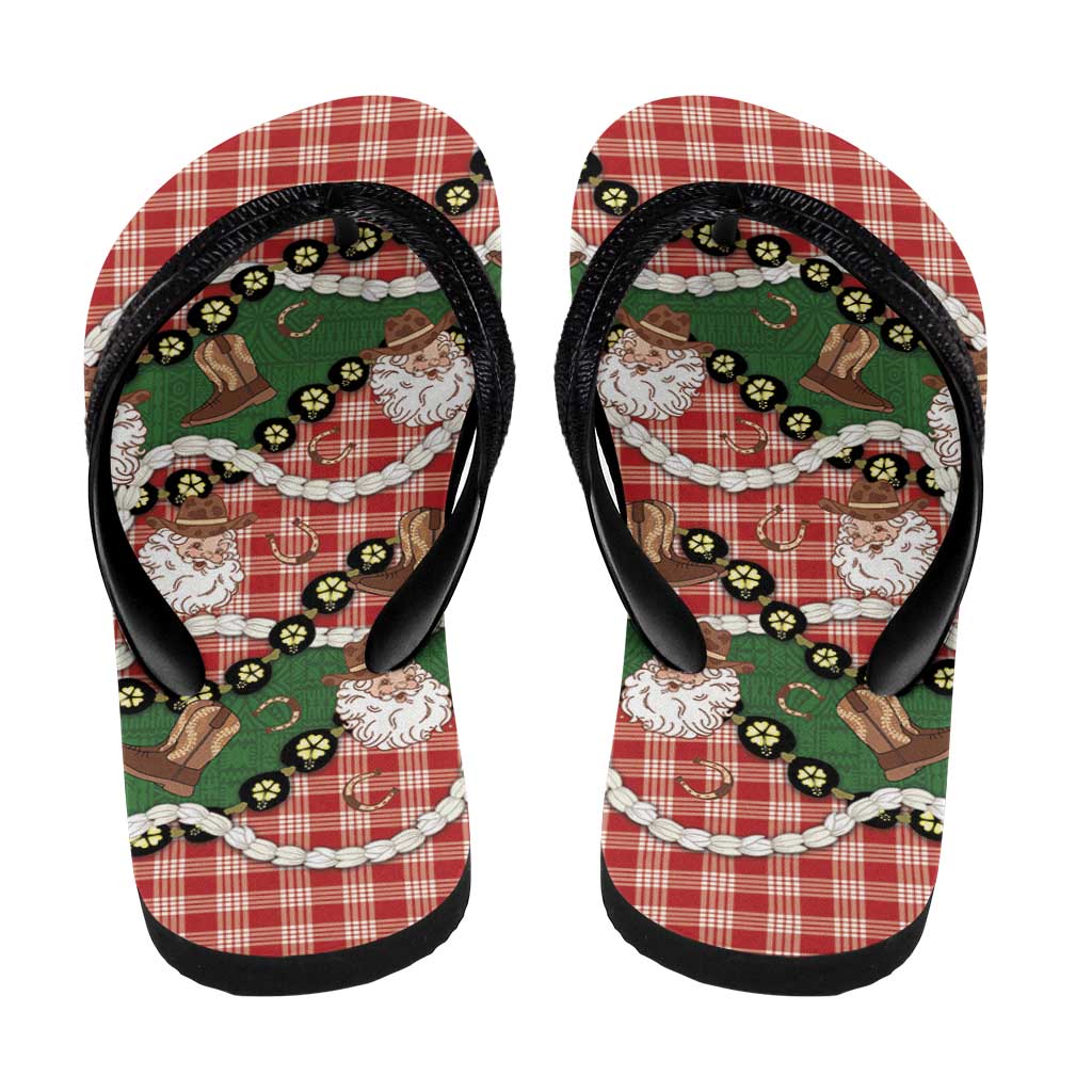 Cowboy Hawaii Mele Kalikimaka Flip Flops Paniolo Kukui Nut Pikake Lei Red Version - Polynesian Pride
