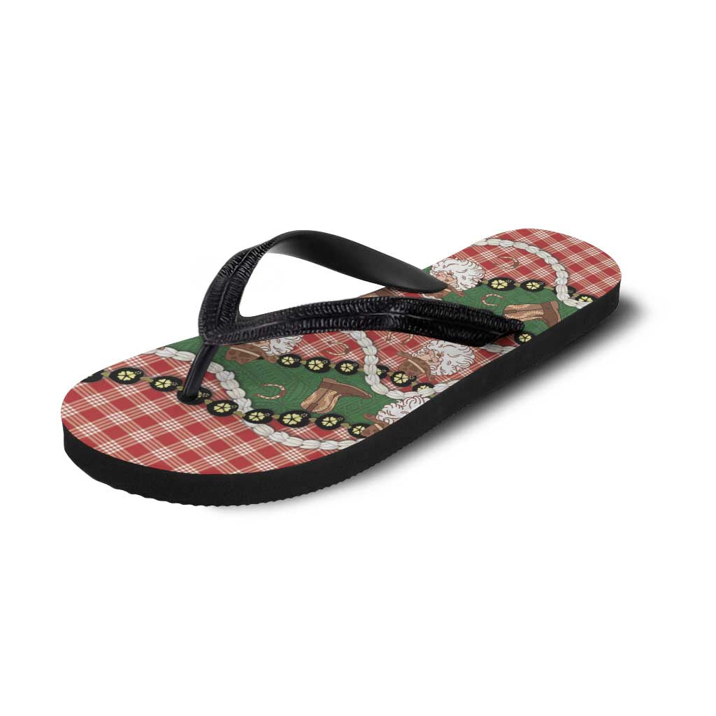 Cowboy Hawaii Mele Kalikimaka Flip Flops Paniolo Kukui Nut Pikake Lei Red Version - Polynesian Pride