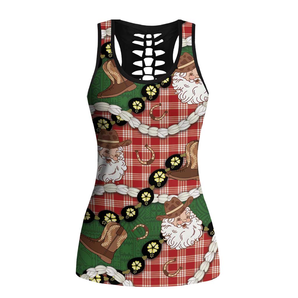 Cowboy Hawaii Mele Kalikimaka Hollow Tank Top Paniolo Kukui Nut Pikake Lei Red Version - Polynesian Pride
