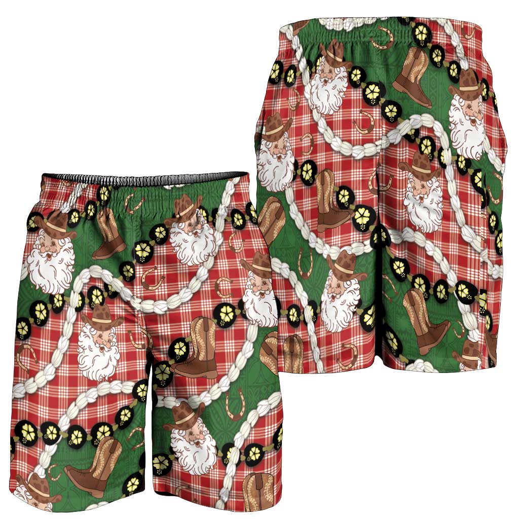 Cowboy Hawaii Mele Kalikimaka Shorts for Men Paniolo Kukui Nut Pikake Lei Red Version - Polynesian Pride