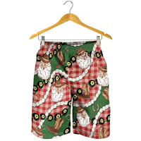 Cowboy Hawaii Mele Kalikimaka Shorts for Men Paniolo Kukui Nut Pikake Lei Red Version - Polynesian Pride
