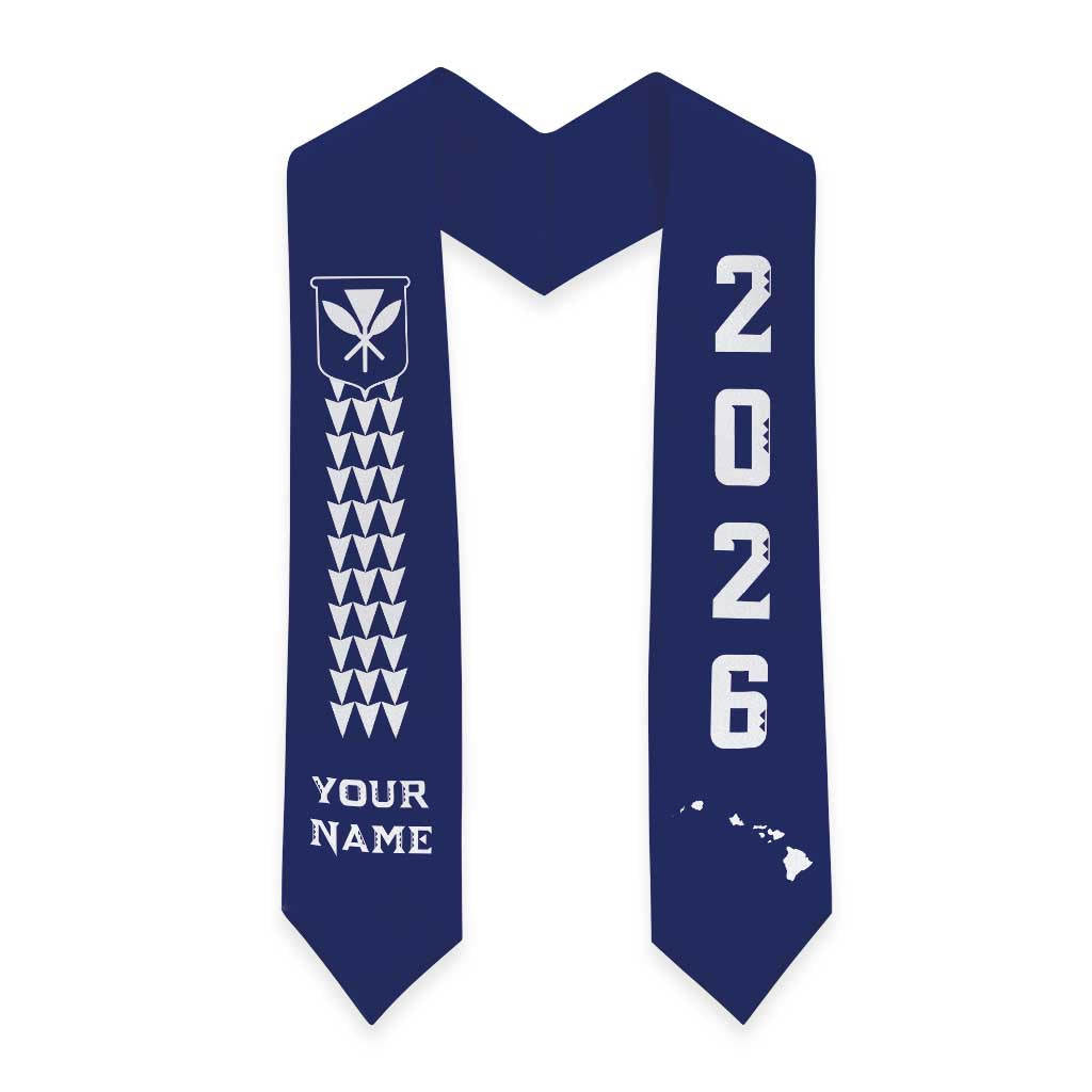 Custom Aloha Hawaii Graduation Stole Kakau Pattern Blue Version