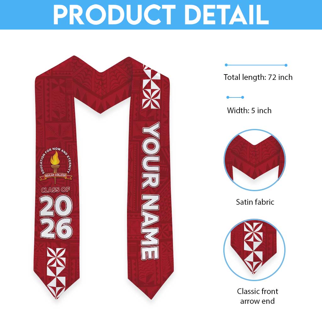 Custom Beulah College Graduation Stole Tongan Ngatu Pattern