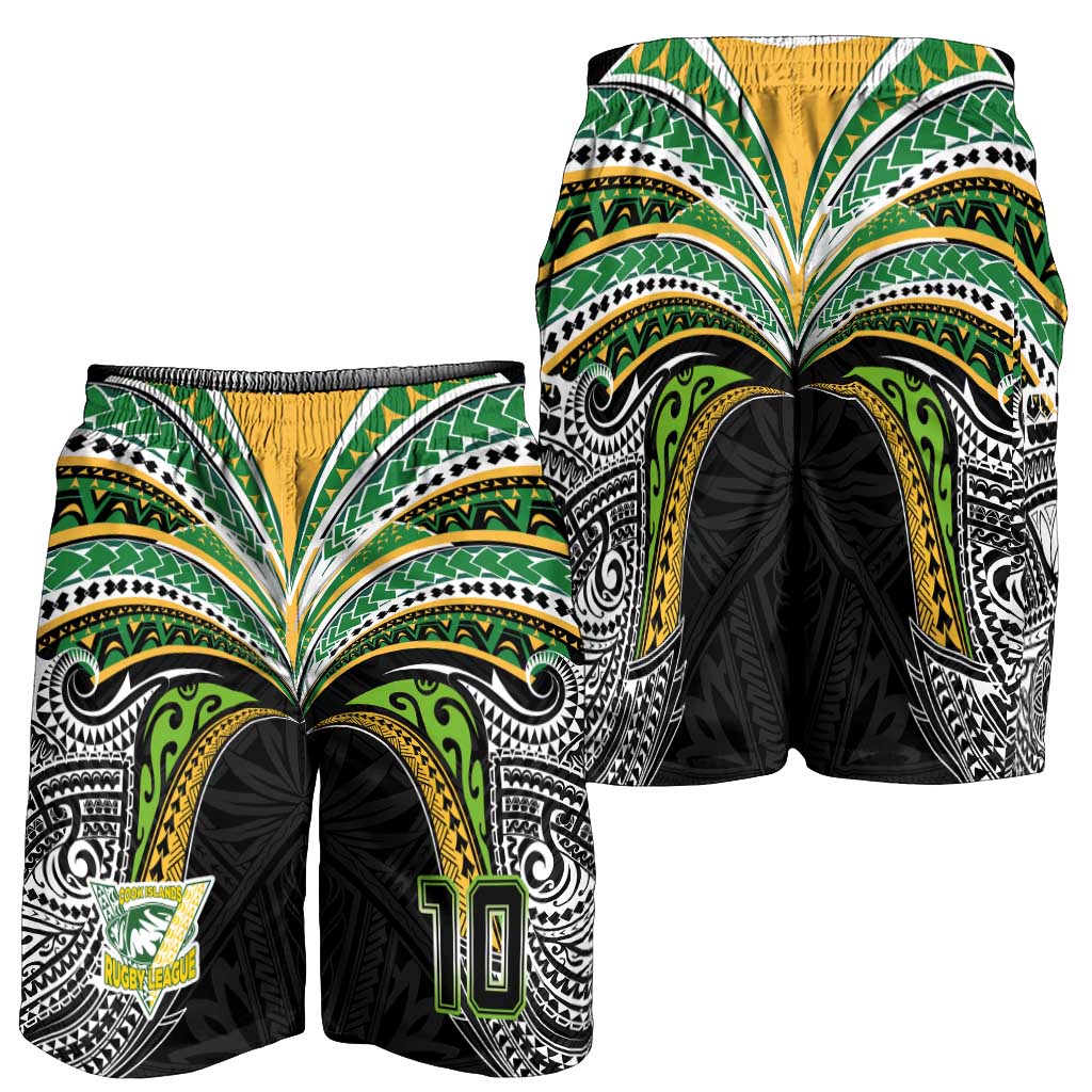 Custom Cook Islands Rugby League Shorts for Men Tatau Tribal Motifs-Black Color - Polynesian Pride