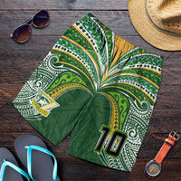 Custom Cook Islands Rugby League Shorts for Men Tatau Tribal Motifs-Dark Green Color - Polynesian Pride