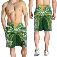 Custom Cook Islands Rugby League Shorts for Men Tatau Tribal Motifs-Dark Green Color - Polynesian Pride