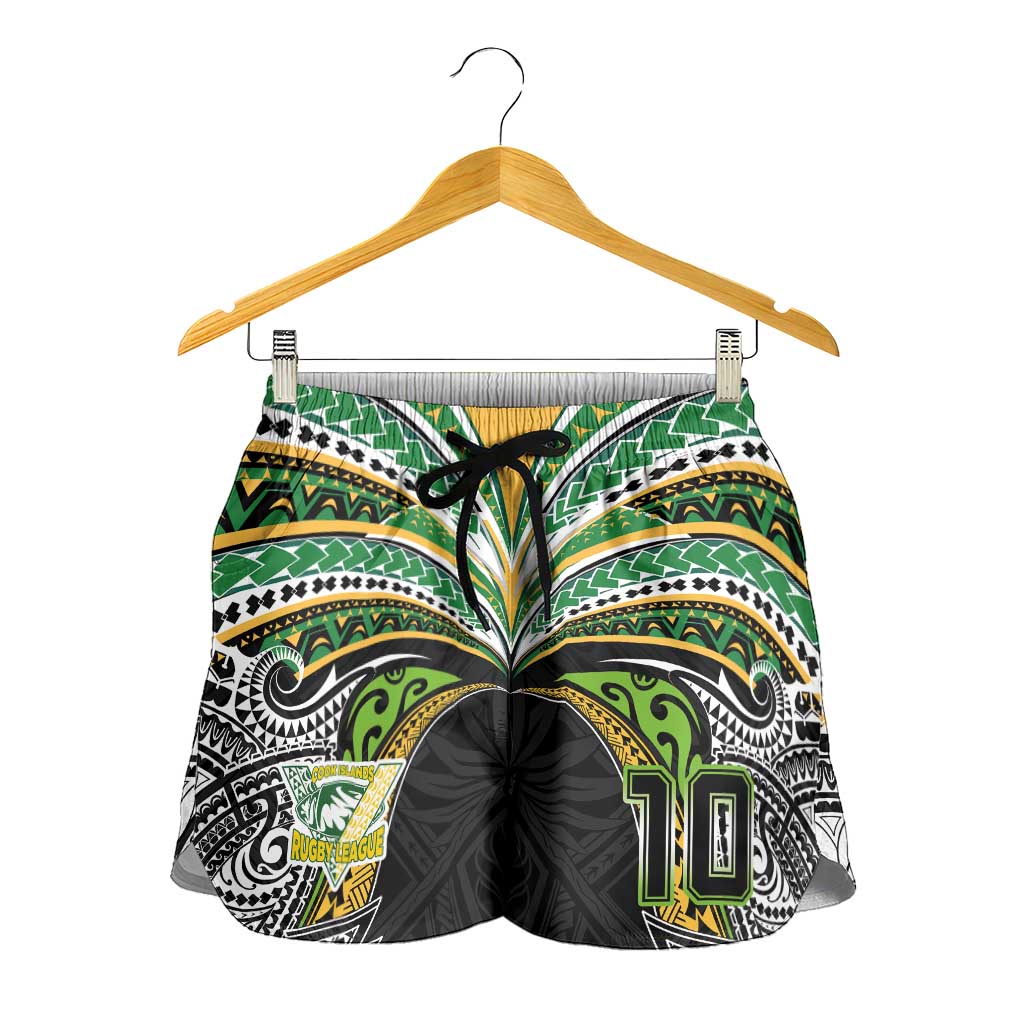 Custom Cook Islands Rugby League Shorts for Women Tatau Tribal Motifs-Black Color - Polynesian Pride