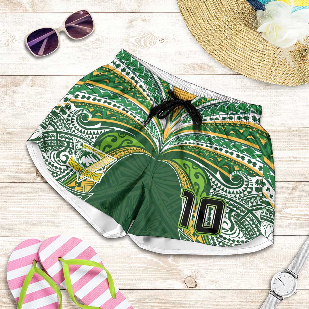 Custom Cook Islands Rugby League Shorts for Women Tatau Tribal Motifs-Dark Green Color - Polynesian Pride