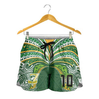 Custom Cook Islands Rugby League Shorts for Women Tatau Tribal Motifs-Dark Green Color - Polynesian Pride