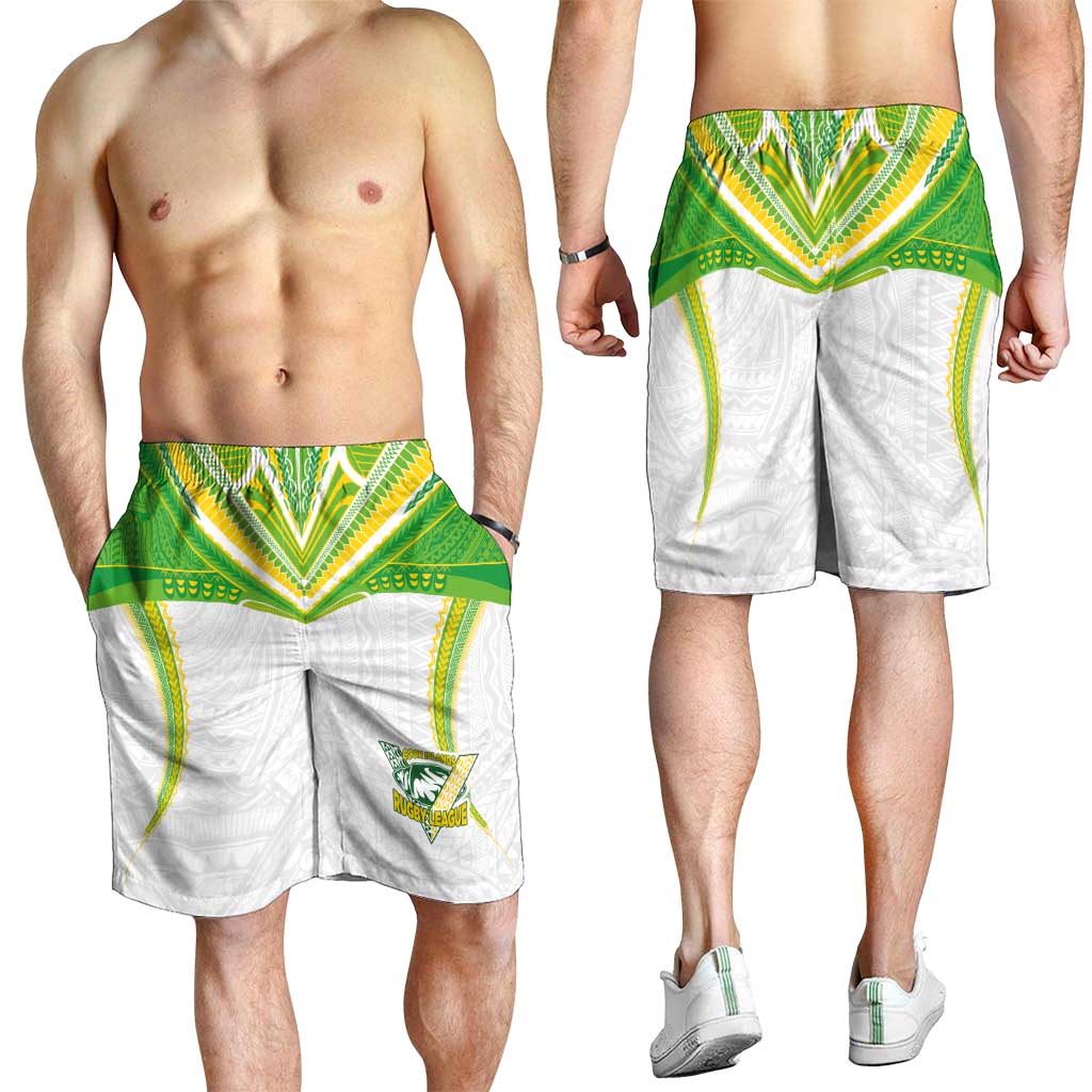 Custom Cook Islands Rugby Shorts for Men Tatau Art Sport Style White Color