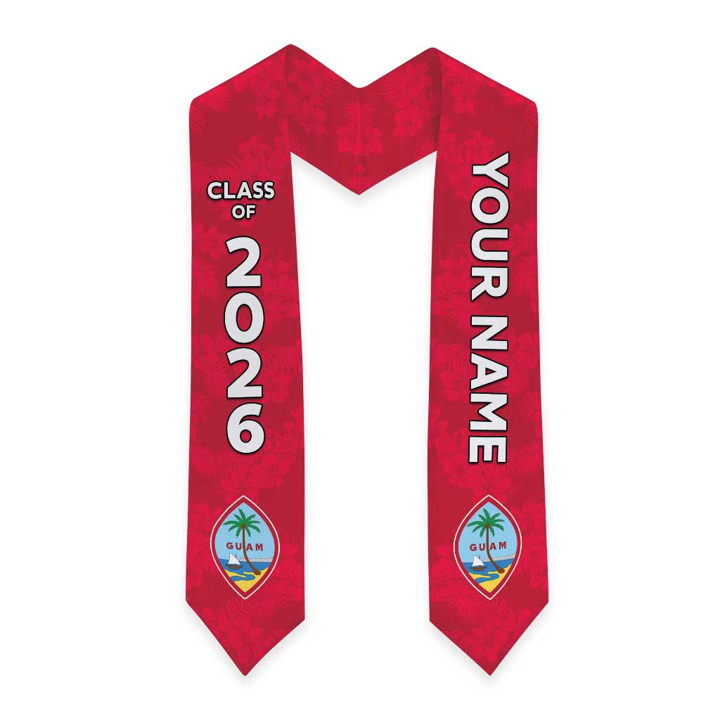 Custom Guam Graduation Stole Guaman Seal Red Floral Design