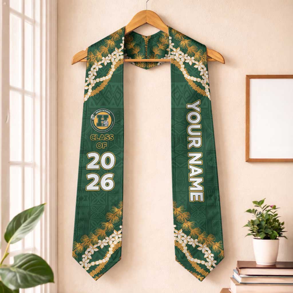 Custom Hana High And Elementary School Graduation Stole Tapa Pattern With Leis
